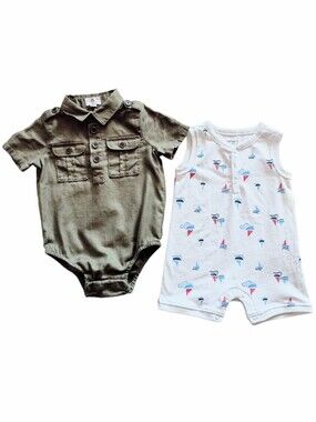 Bodysuit Bundle Of 2 One Piece Legless Short Sleeve Summer Green White 18 18-24